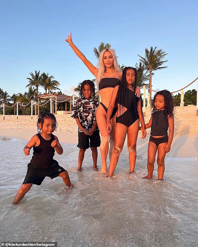 Family is everything: Kim shares four children with ex-husband rapper Kanye West, 46: North, 10, Saint, seven, Chicago, five, and Psalm, four