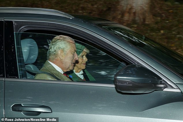 A new month: The King and Queen remain at Balmoral and were seen this morning driving to church at nearby Crathie Kirk