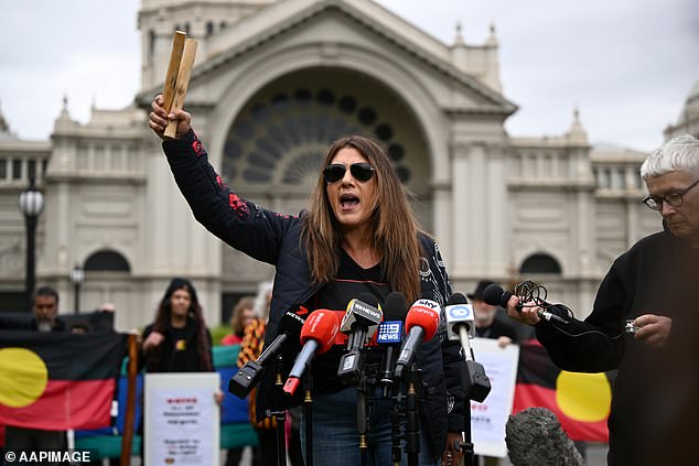 Lidia Thorpe (pictured) has taken on Anthony Albanese and police after being threatened by a neo-Nazi in a vile video posted online