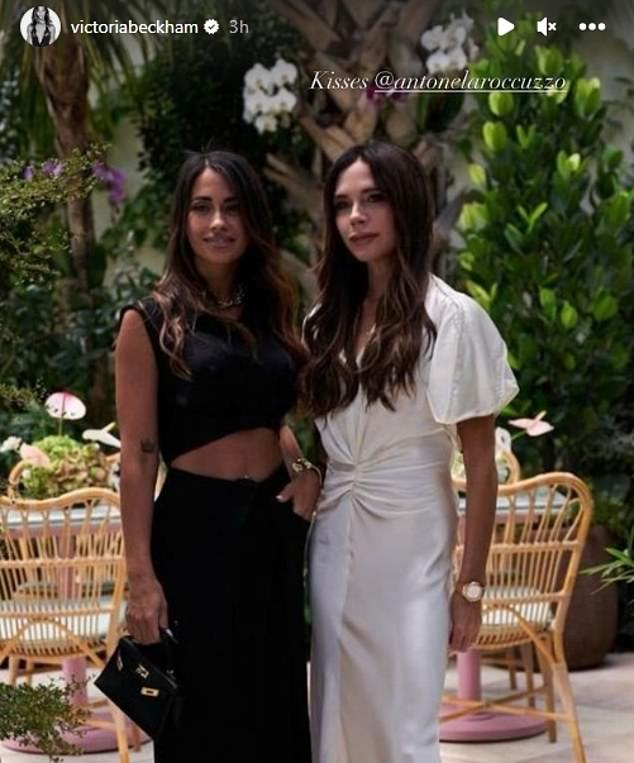 Antonela Roccuzzo (L) and Victoria Beckham (R) met for a 'girls' lunch' in Miami on Saturday