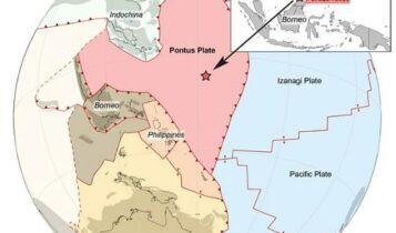 Pictured is the location of the Pontus plate in the paleo-Pacific ocean 120 million years ago.  The oceanic rocks, described as 'Pontian relics', revealed the presence of the plate to researchers, who say it was 'abducted' and lost over millions of years.