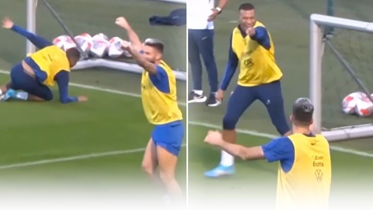 Mbappe and Giroud link up for stunning training ground goal