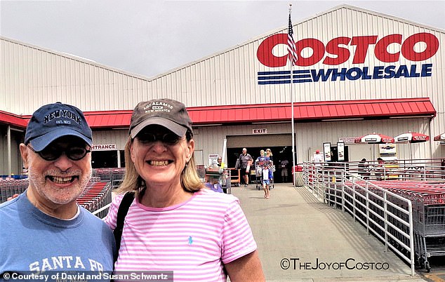 In the past seven years, David and Susan Schwartz have taken that ritual even further, embarking on a trip around the world to visit more than 200 Costcos.  They are pictured at a Costco in San Diego in 2018