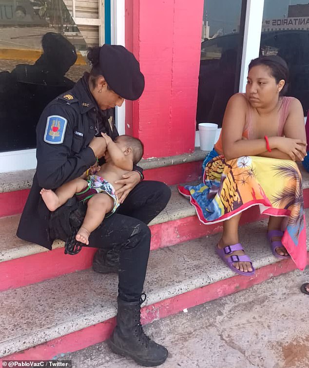 Mexico City police officer Arizbeth Ambrosio volunteered to breastfeed a four-month-old boy after his mother approached the officer on an Acapulco street on Sunday complaining that her son had gone two days without food