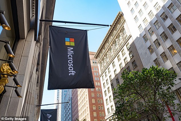 Outside the office of Microsoft's San Francisco headquarters, in San Francisco's Financial District