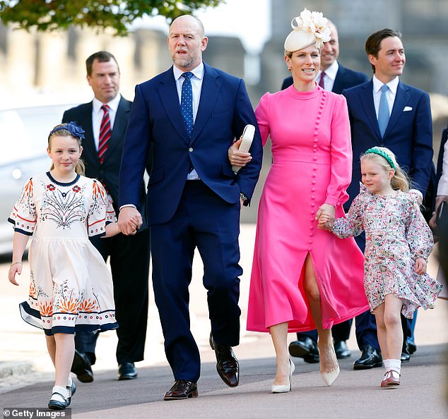 Mike Tindall has opened up about his wife Zara's first miscarriage, saying: 'It's a horrible journey for mothers because they look at themselves like it's their fault.'  Pictured: Mike, Zara and their daughters Mia and Lena in April 2023