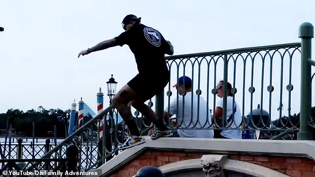 Viral videos showed the dramatic moment a man jumped from a Disney World bridge into the Florida theme park's grand lagoon