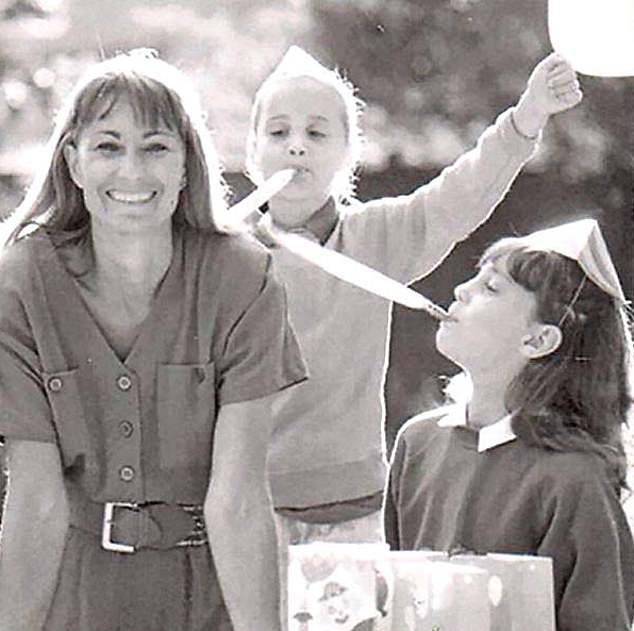 The posters refer to the collapse earlier this year of the Middletons' company, Party Pieces, and demand that the couple repay debts.  Pictured: Carole Middleton with her three children promoting Party Pieces in 1989