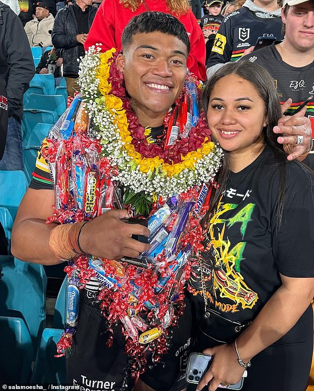 Brian and Moesha shared a series of photos of their adorable son alongside the rugby star's three premiership rings from the past three years