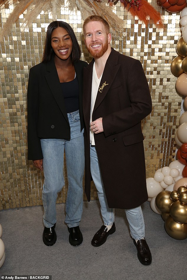 Happy parents: Chyna Mills and Neil Jones spotted at Lidl's 2023 Baby Show in London just two weeks after welcoming their first child