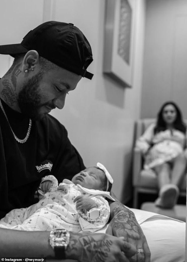 Neymar showed a photo of himself holding Mavie after the couple welcomed their first child