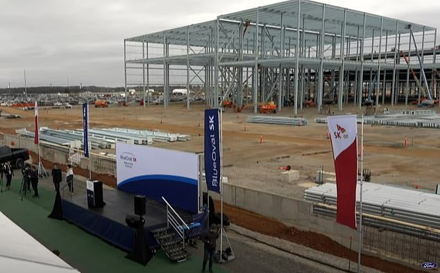 Ford has entered into a joint venture with Korean company SK On to open two adjacent electric battery plants (pictured) in Hardin County, Kentucky.  The second will be suspended, Ford CEO said