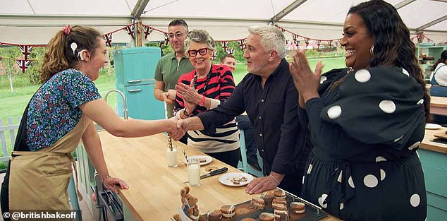 THE GREAT BRITISH BAKE OFF: Judges Paul Hollywood and Prue Leith don't seem quite sure what to make of Alison yet.  She overwhelms them.  But her sheer energy and vim make Noel laugh, and that gives this series, the 14th, new impetus.