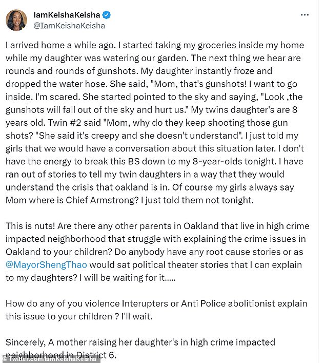 Keisha Henderson recently posted on X asking how parents explain the situation to their children as the Bay Area continues to experience an increase in violent crime