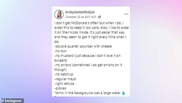 The 41-year-old US-based content creator said she doesn't go to McDonald's often, but when she does, she likes to order a very specific 'naked' burger