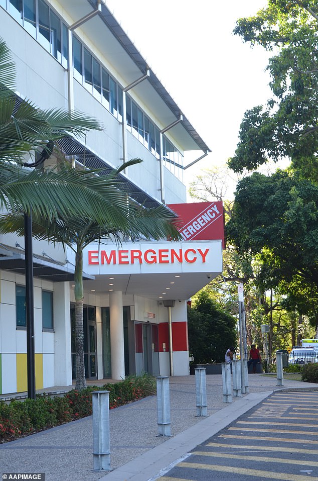 A man has been rushed to hospital (pictured) in a serious condition after suffering serious leg injuries at a workplace in far north Queensland on Tuesday afternoon.