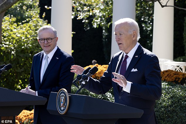 US President Joe Biden (pictured right with Prime Minister Anthony Albanese) has warned Australia to be careful about trusting China