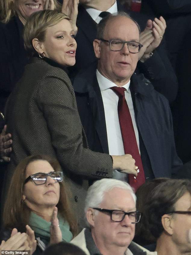 Princess Charlene of Monaco gave a loving demonstration with husband Prince Albert during the Rugby World Cup final in Paris on Saturday