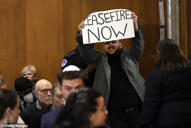 A lone anti-Israel protester was escorted from a Senate Foreign Relations Committee confirmation hearing for the Israeli ambassador nominee after interrupting proceedings to demand a ceasefire.