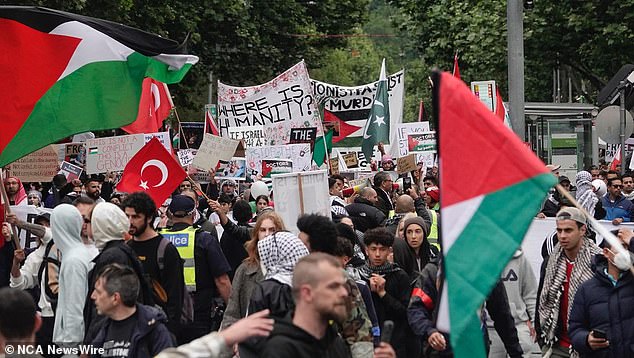 Supporters carried signs and flags as they marched through the city