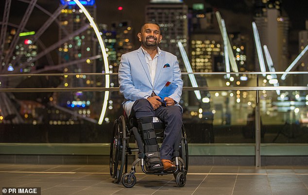 Dinesh Palipana, a senior doctor at Gold Coast University Hospital, was being pushed in his wheelchair by a Virgin staff member when she 'took a hard turn with the trolley' and he fell out