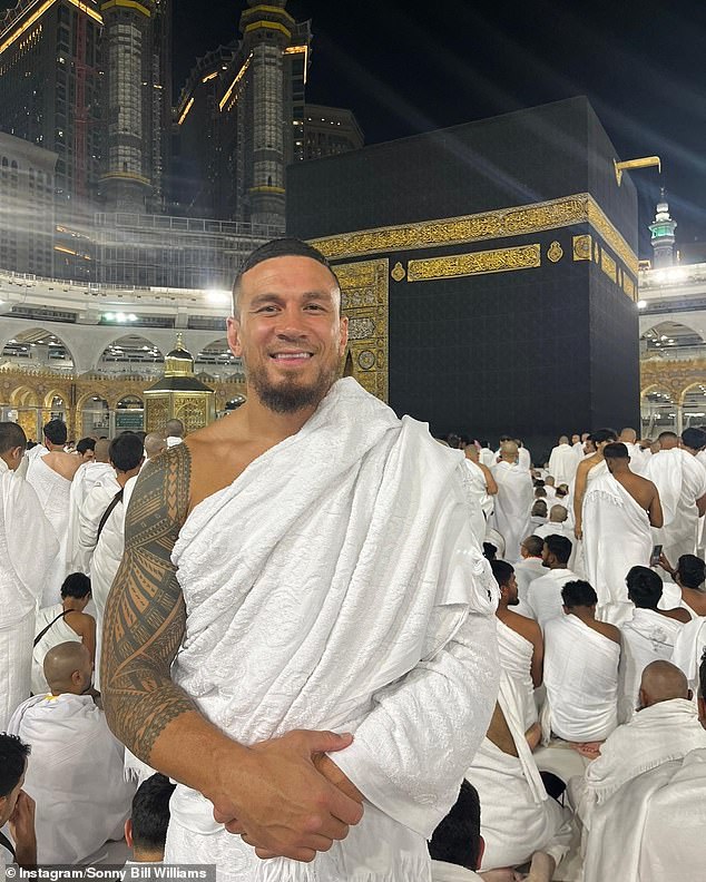 Williams (pictured at the Islamic holy site, Kaaba, in the city of Mecca in Saudi Arabia) angered Hadley by sharing and liking a post about Hamas militants.