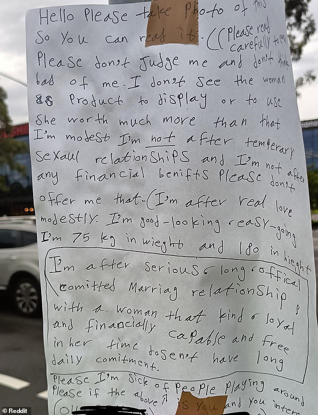 A bachelor decided to put himself out there by sticking a note on a telegraph pole