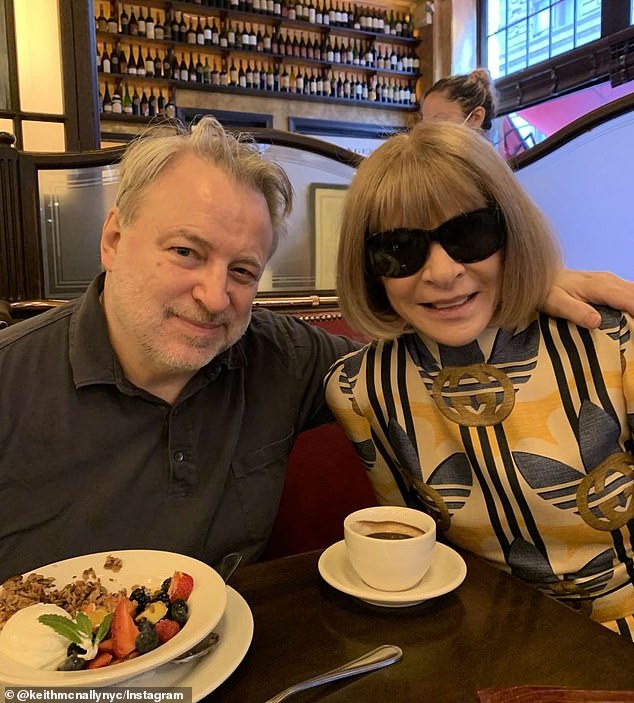 McNally (left) poses with British-born Vogue editor Anna Wintour (right).  He has previously sparked controversy over his comments that British people are the worst tippers and even banned James Corden from visiting his restaurants