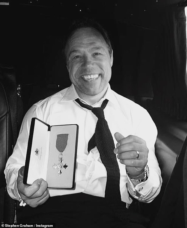 Proud moment: It comes after Stephen received royal honors at an investiture ceremony at Buckingham Palace earlier this year