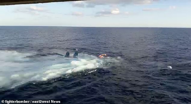 The footage shows the Su-33 fighter jet sinking into the waters of the Mediterranean Sea