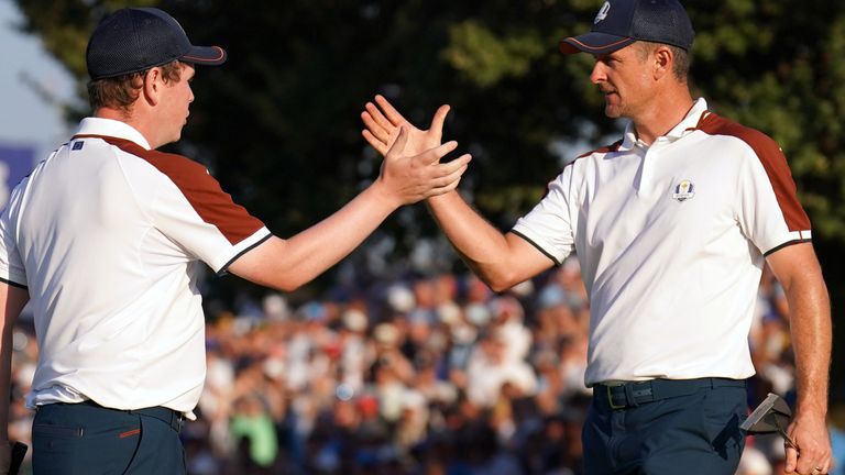 Robert MacIntyre and Justin Rose celebrate after their Ryder Cup success