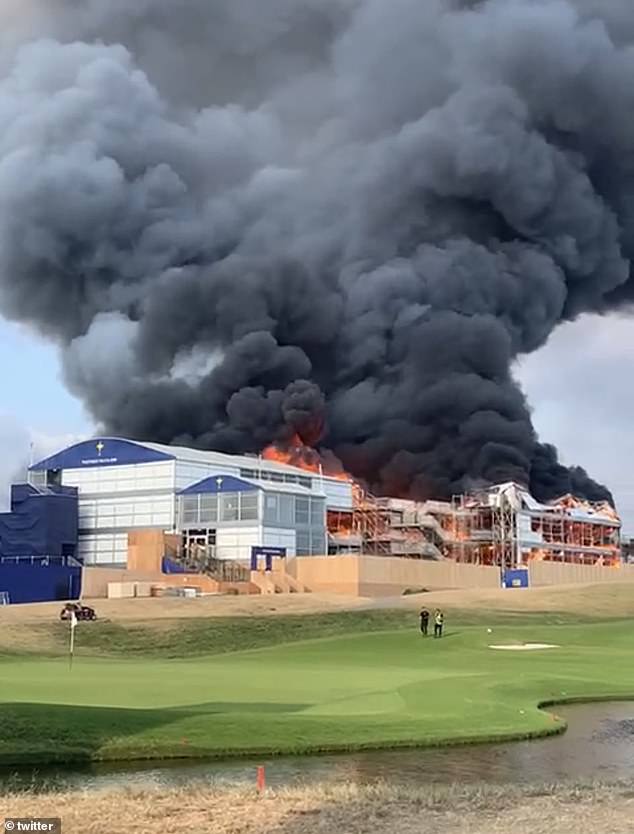 Firefighters battle a massive blaze at the luxury golf venue where Europe sensationally won the Ryder Cup last week after beating the United States