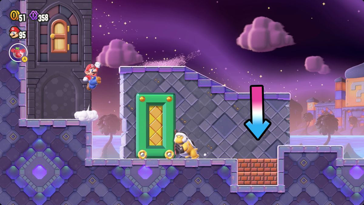 Super Mario Bros.  Wondering Secrets of Shova Mansion screenshot showing the path to the Wonder Seed.