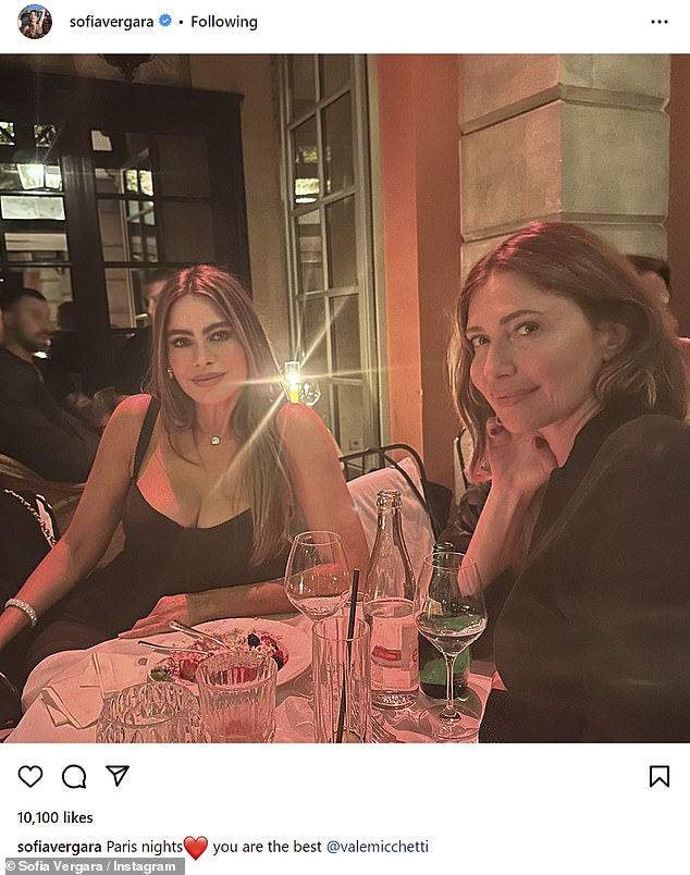 Tasty dinner: Sofia has started updating her fans on her trip to Paris, and on Monday also uploaded photos of herself enjoying a tasty dinner at Costes with good friend and fashion designer Valentina Micchetti