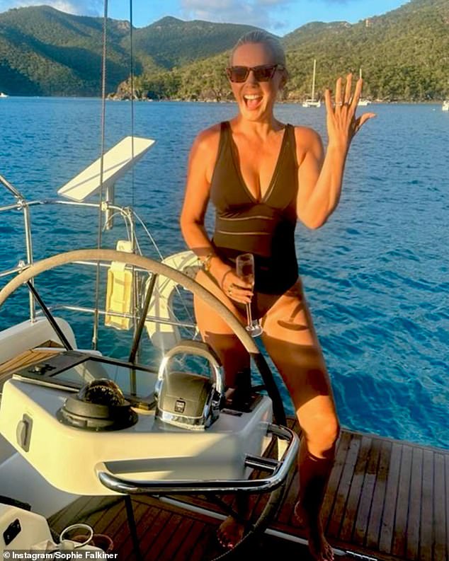 Sophie Falkiner is officially off the market.  The beaming mother-of-two, 50, took to Instagram on Saturday to announce her engagement to loving boyfriend Steve Wood.  Pictured