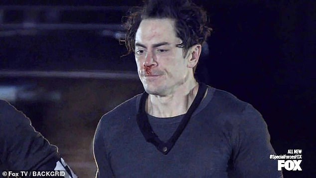Bloody nose: Tom Sandoval cried after being punched by Jack Osborne during a combat drill on Monday's episode of Special Forces: World's Toughest Test on Fox