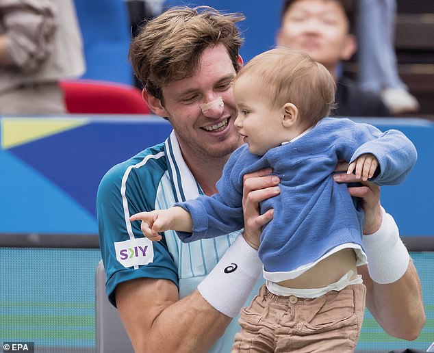 Nicolas Jarry was joined on the field by his 18-month-old son Juan on Tuesday.