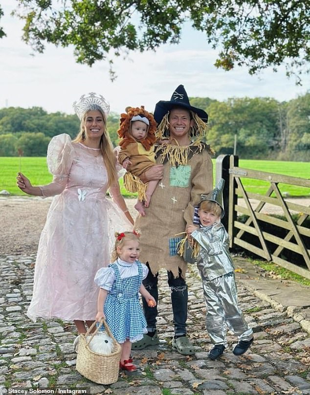 Sweet: Stacey Solomon, her husband Joe Swash and their children transformed into The Wizard of Oz characters on Tuesday for Halloween