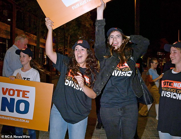 Stan Grant (pictured) said there had been too much 'noise' about the Voice debate, criticizing the poor quality of the referendum debate (No campaigners pictured in Brisbane)