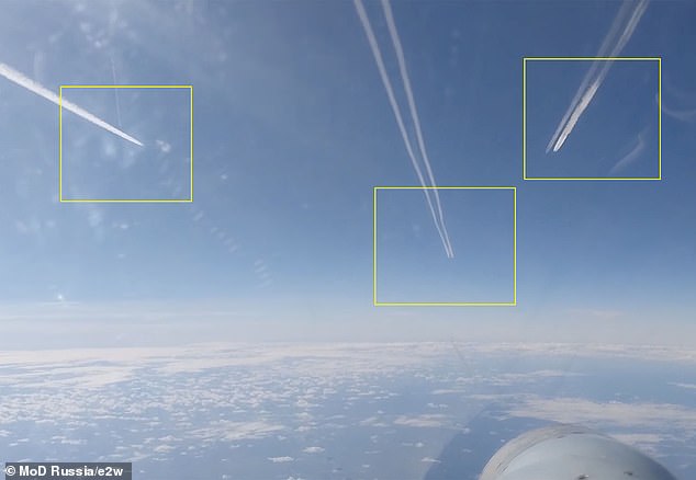 Images from the cockpit of an airplane show how the planes leave trails through the air.