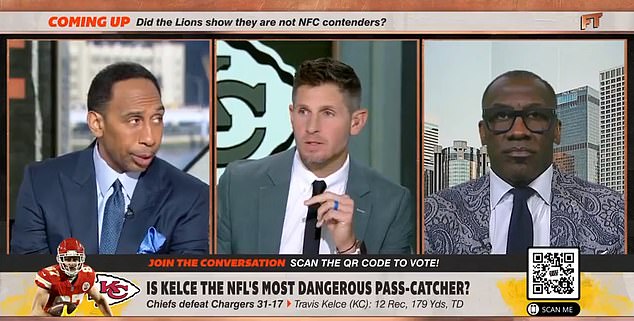 Stephen.  A Smith said he's 'pretty sure' Taylor Swift motivates Travis Kelce to play well in a suggestive tone Tuesday morning on ESPN's 'First Take'