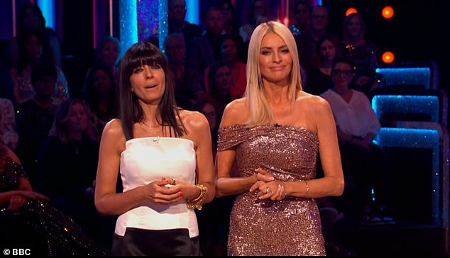 I miss you: Strictly Come Dancing stars sent 'all their love' to Amanda Abington after she pulled out of Saturday's show at the last minute (LR) hosts Claudia Winkleman, 51, and Tess Daly, 54