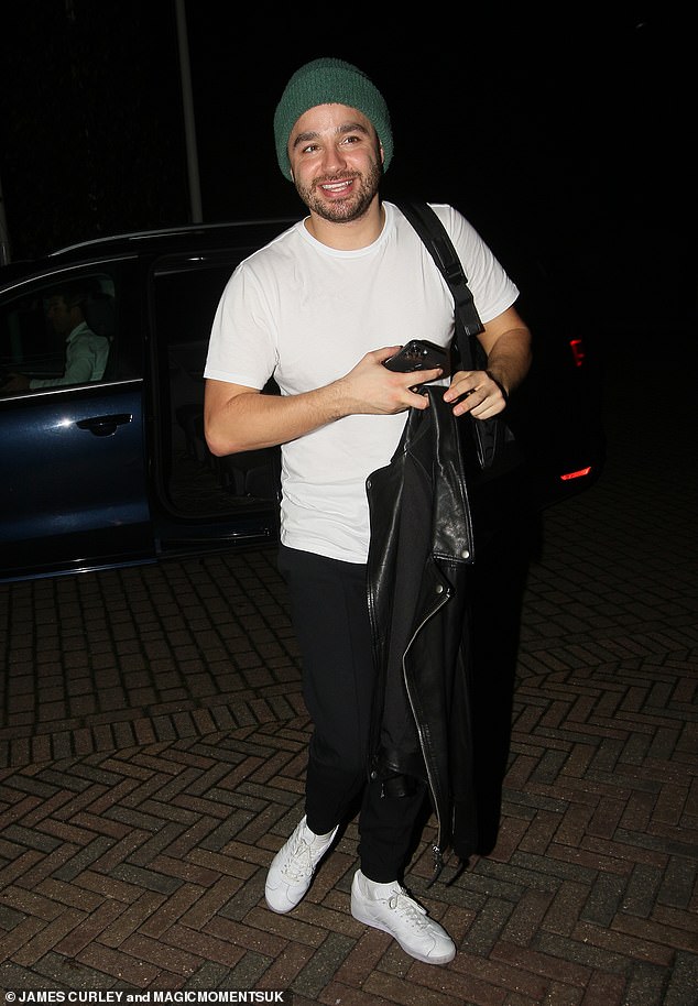 Health update: Soap co-star Adam Thomas was also seen with a smile on his face, despite reportedly being 'banned' from this week's rehearsals following a flu outbreak in the cast