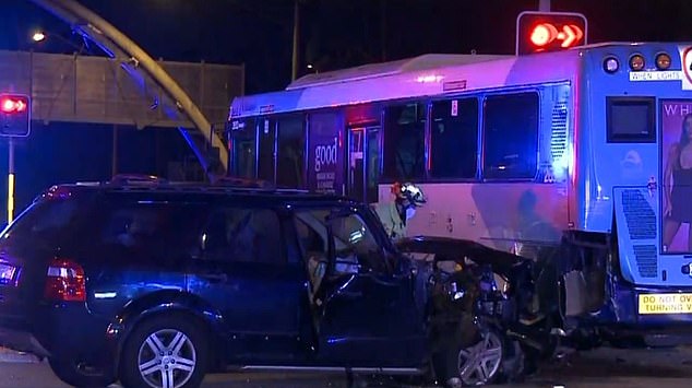 A car collided with a bus at a busy junction in Marsfield on Monday evening