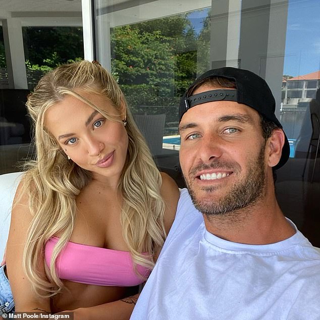 She confirmed her split from ex-fiancé Matt, 35, earlier this year when a fan asked what happened in the comments of a TikTok video.  Pictured with Matt Poole