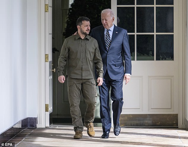 The Biden administration is concerned about corruption in Ukraine, according to a leaked document discussing US strategy in the war-torn country.  The photo shows Biden and Ukrainian President Volodymyr Zelenskiy at the White House last month