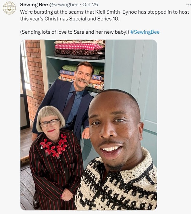 Congratulations!  The account's tweet read: 'Sending lots of love to Sara and her new baby!', while confirming that Kiell Smith-Bynoe would be stepping in to host the Christmas special