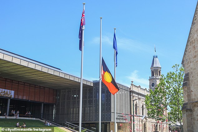 A left-wing electorate that was once a Greens stronghold has voted resoundingly 'no' to the vote - and now the mayor is flying the Aboriginal flag at half-mast (pictured are the City of Fremantle chambers)