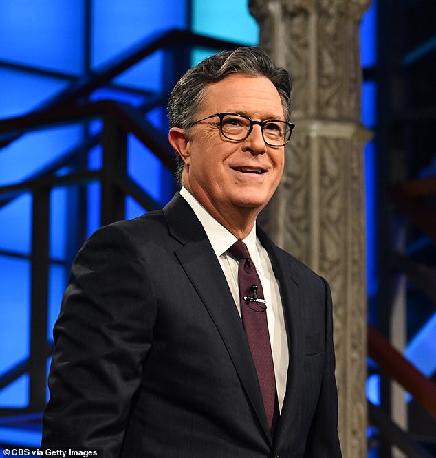 Details: Stephen Colbert, 59, is taking the rest of the week off from hosting The Late Show on CBS as he continues his recovery from a bout of COVID-19.  Pictured on the set of his show in New York earlier this month