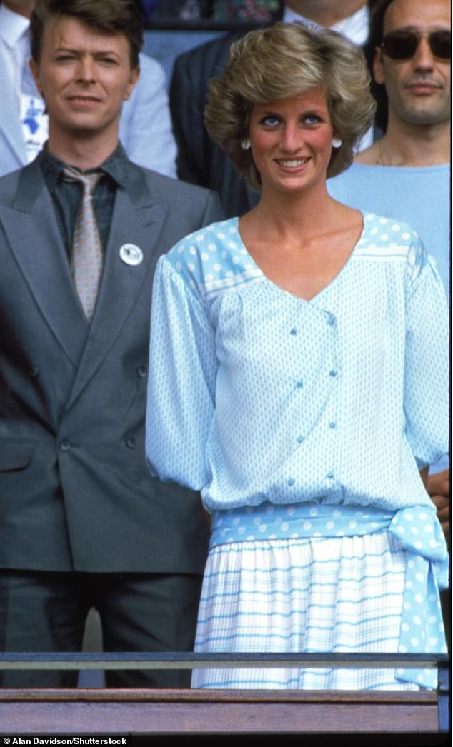 Diana appears next to David Bowie at Live Aid in light blue polyester!